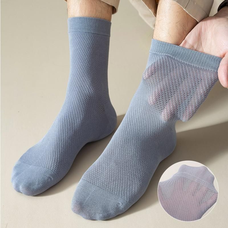10 Pair Pure Cotton Mesh Mens Socks Summer Crew Thin Antibacterial Deodorant Black Casual Long Mid Tube Dress Socks Spring