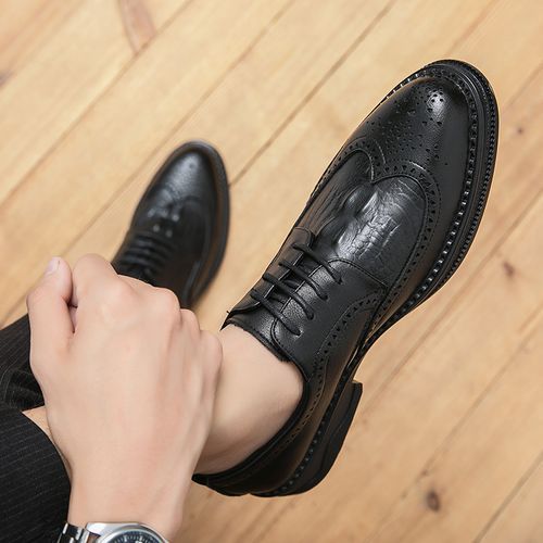 Italian Luxury Quality Men's Lace Up Brogue Oxfords Men Casual Shoes For Men Business Shoes Leather Formal Shoes Black