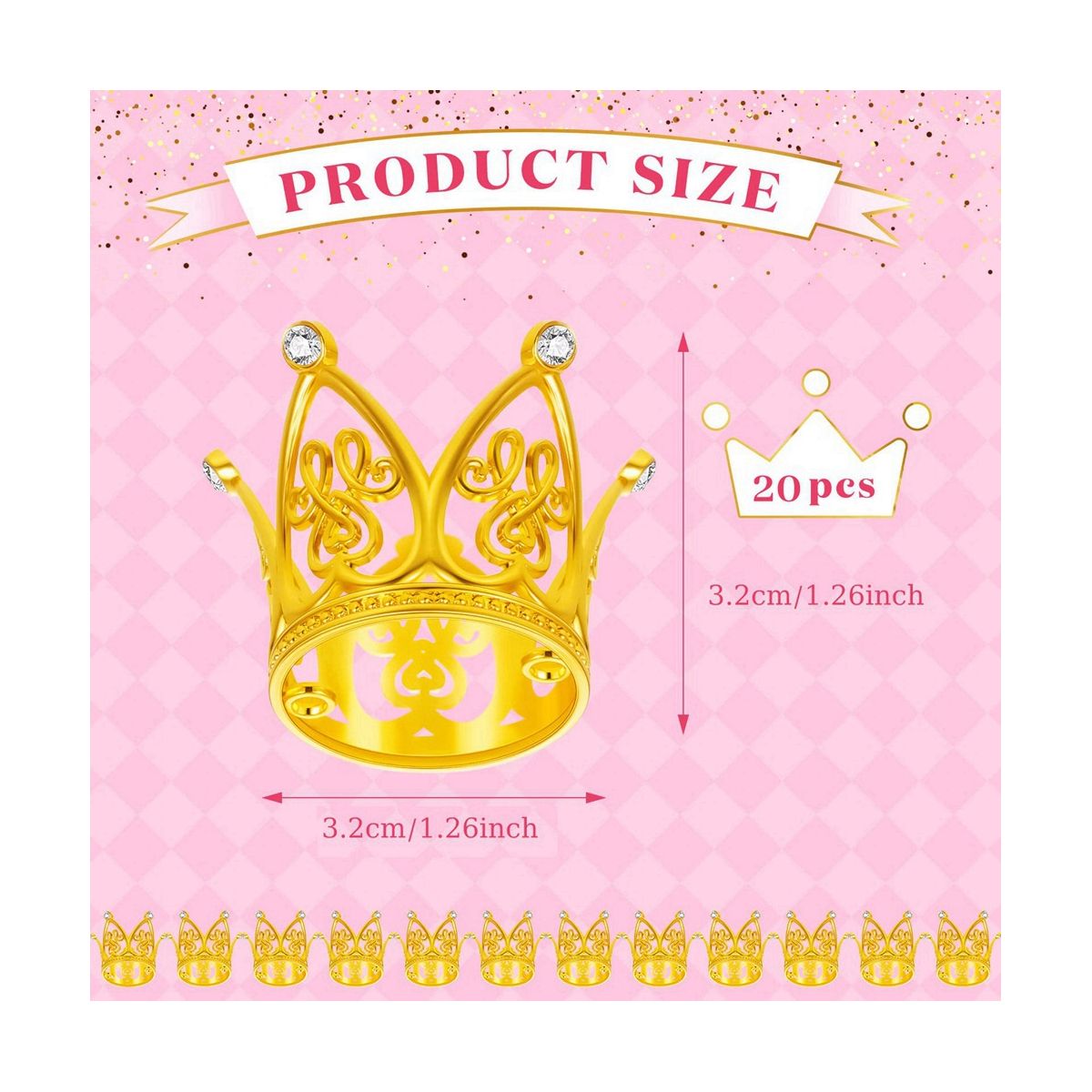 20Pcs Crown Cake Topper Mini Baby Crown Gold Cro