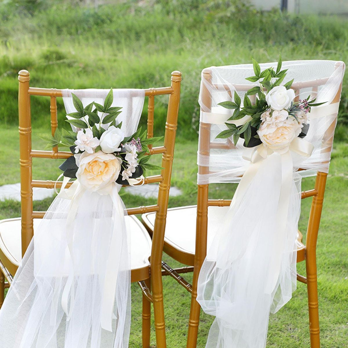 Flower Wedding Chair Decor Bouquet Flower Cover White