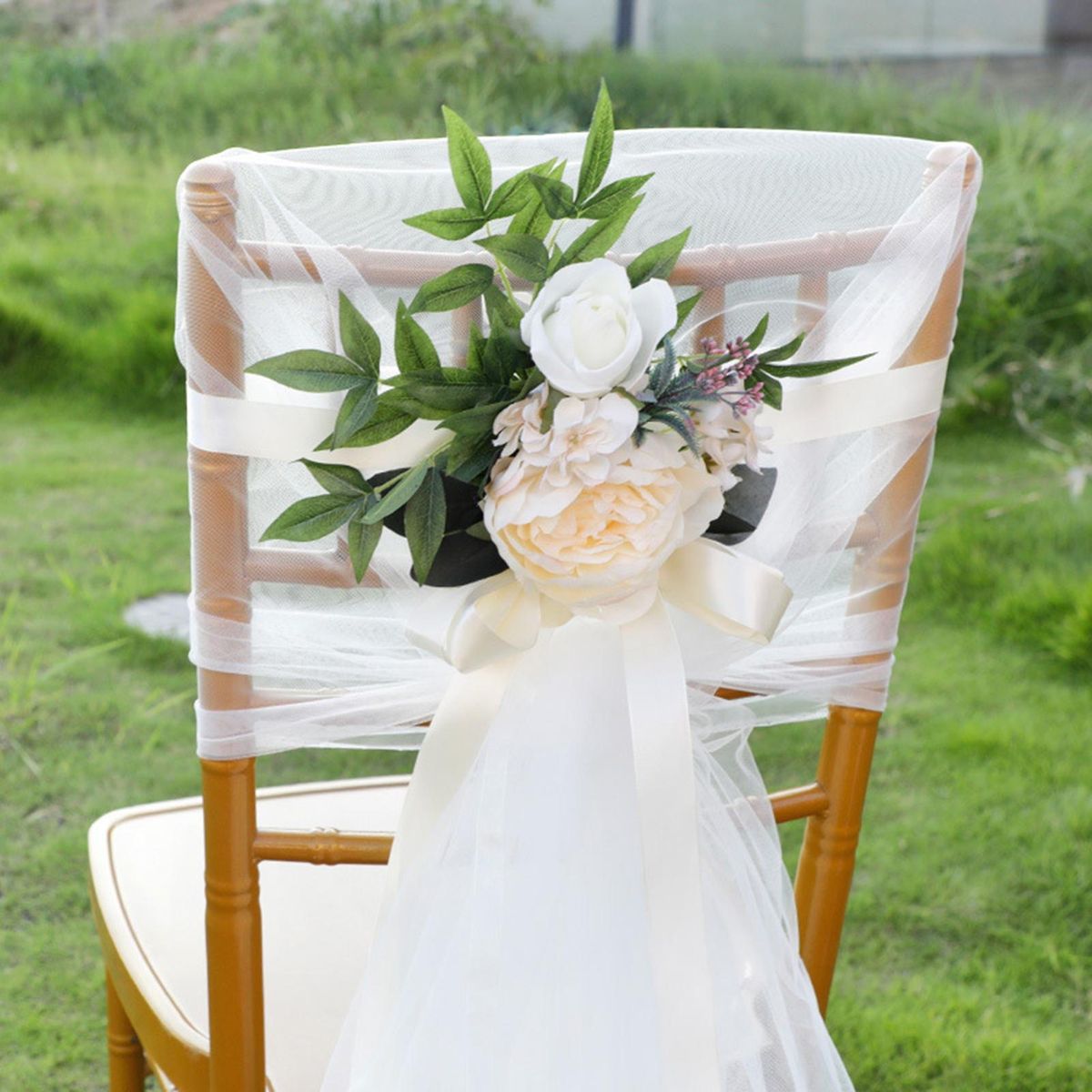 Flower Wedding Chair Decor Bouquet Flower Cover White