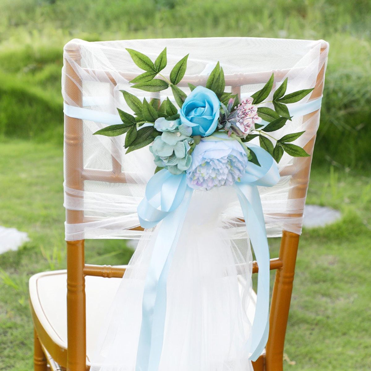 Flower Wedding Chair Decor Bouquet Flower Cover White