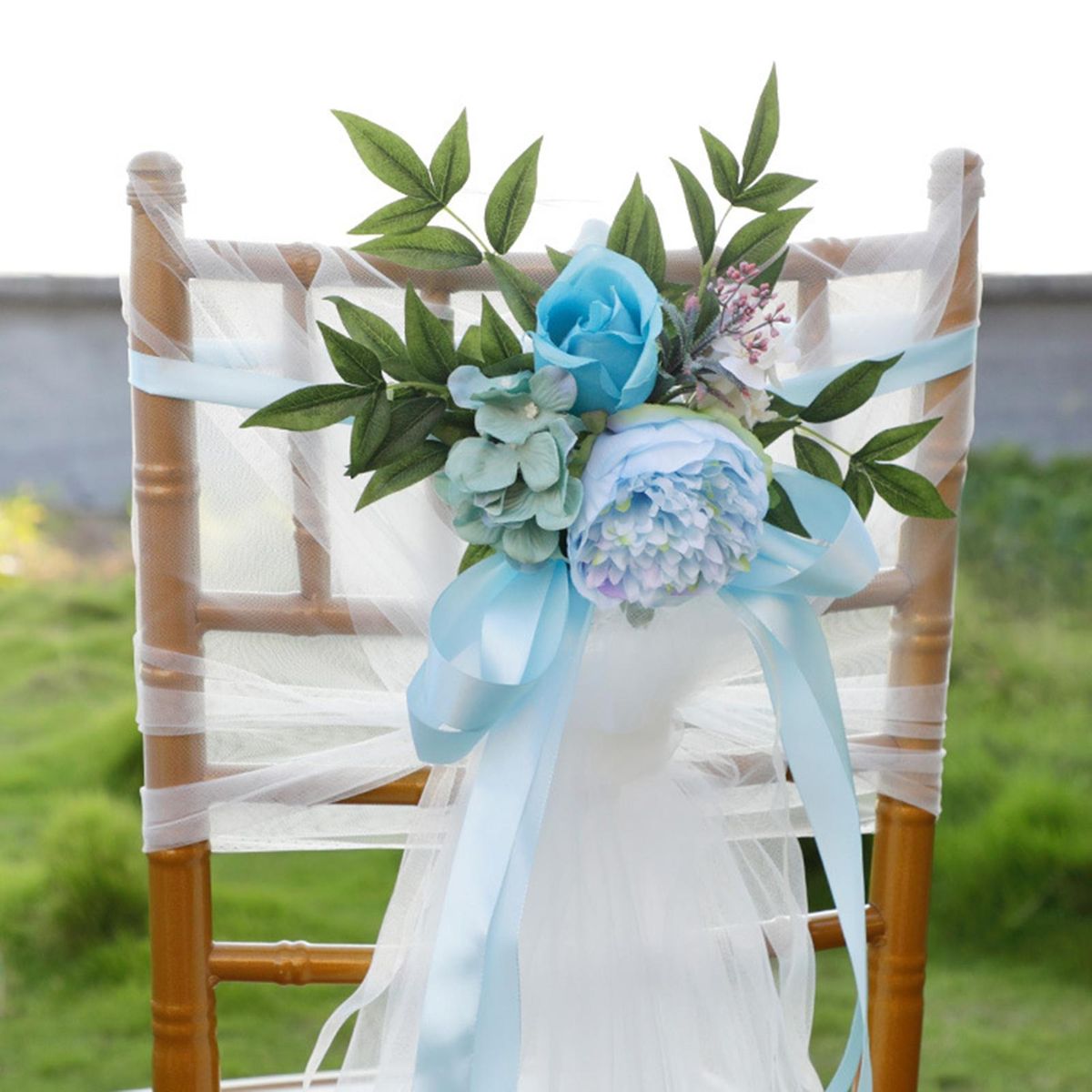 Flower Wedding Chair Decor Bouquet Flower Cover White