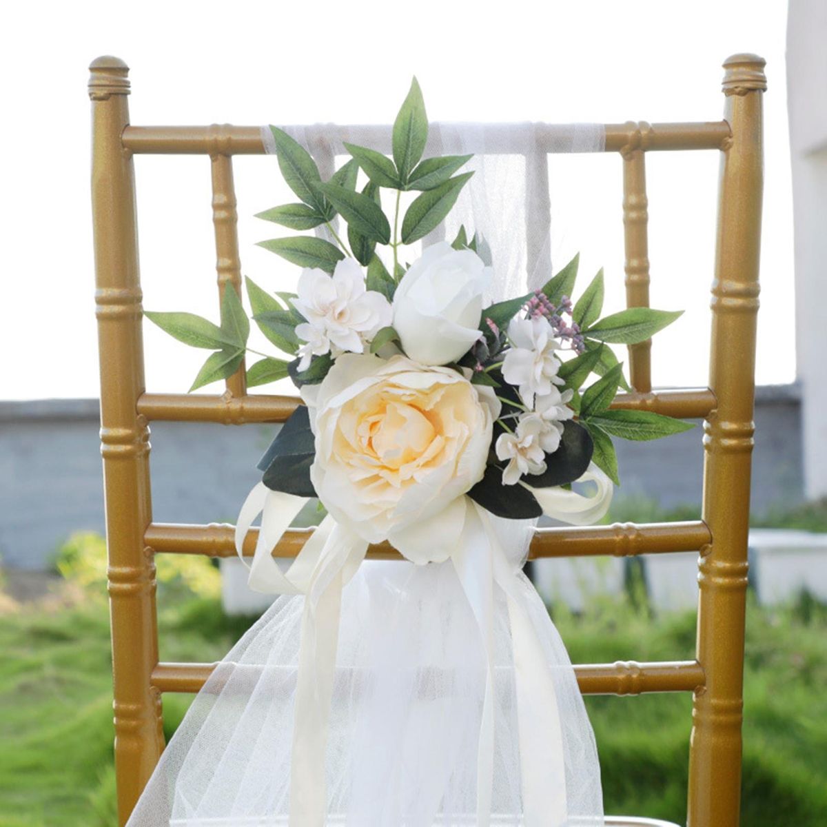 Flower Wedding Chair Decor Bouquet Flower Cover White