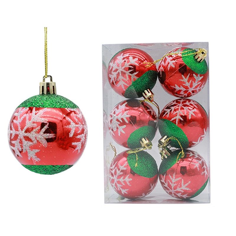 6PCS 6cm Painted Christmas Ball Decoration Props(Red And Green Snowflakes)