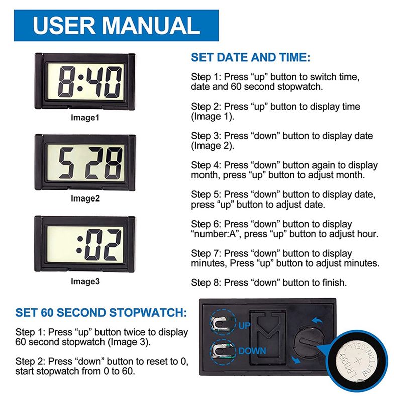 Small Digital Car Dashboard Clock Battery Operated Big