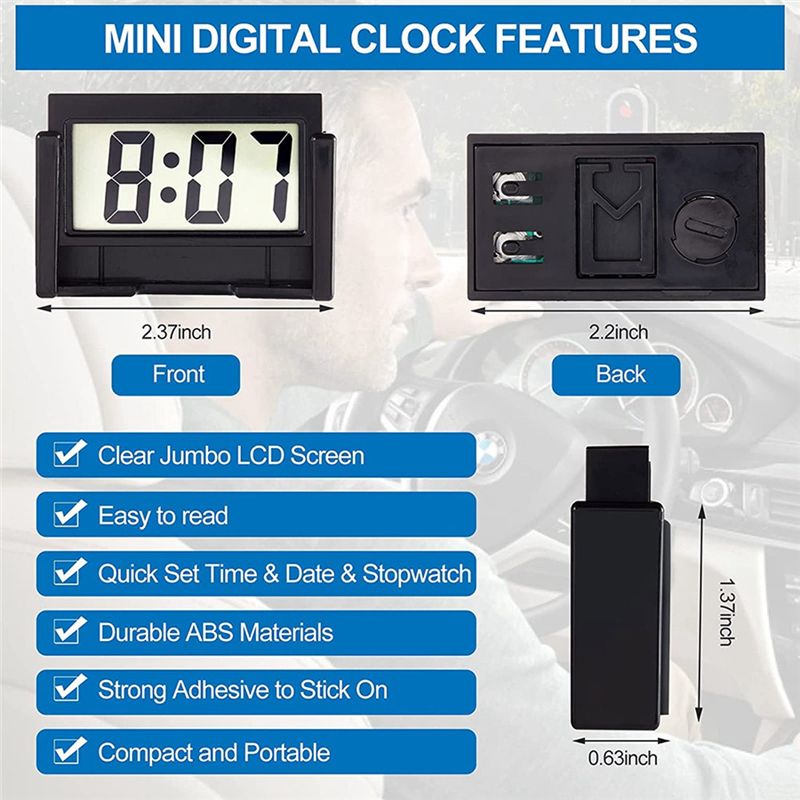 Small Digital Car Dashboard Clock Battery Operated Big