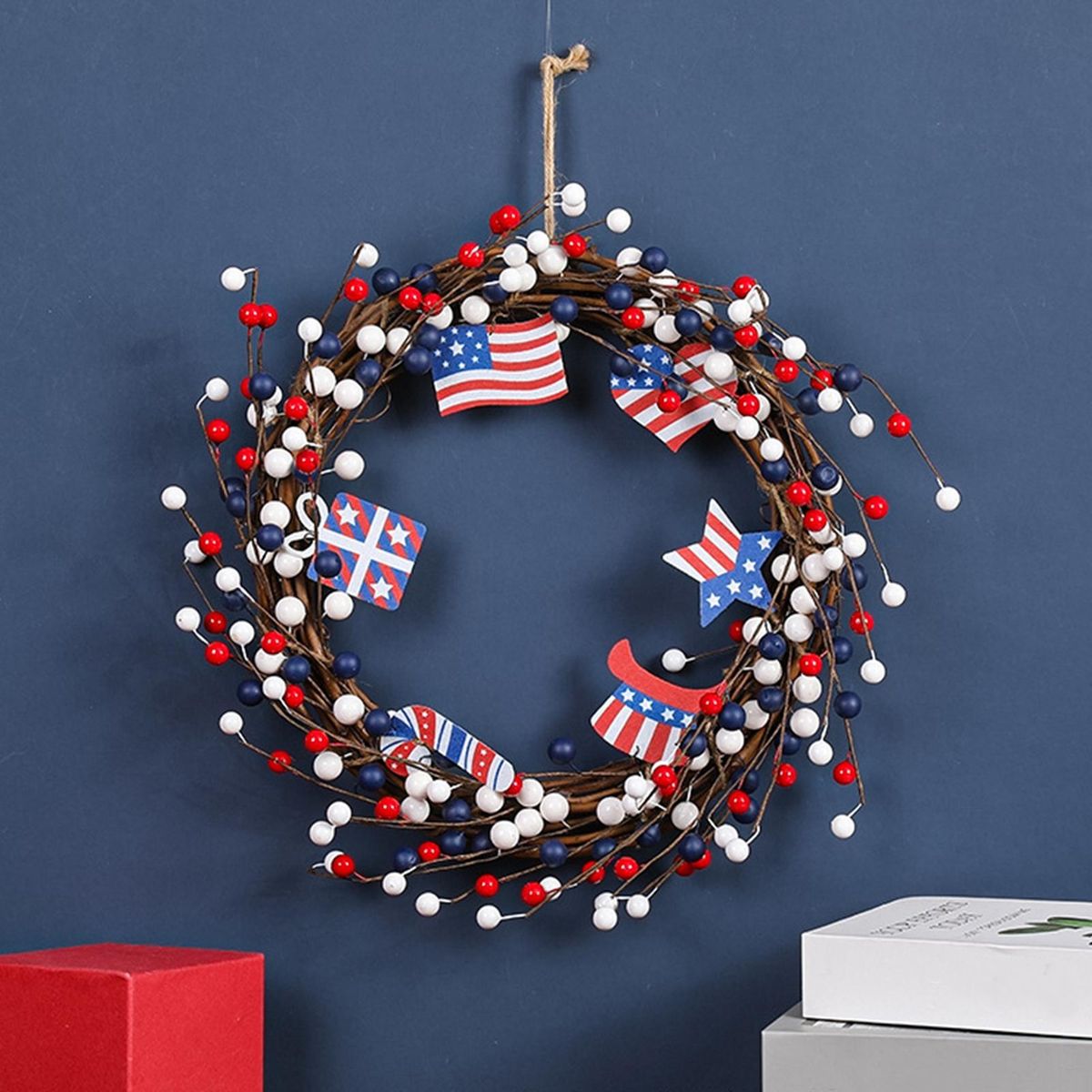 Door Garland American Independence Day Flag Wreath Pendant Blue and Red