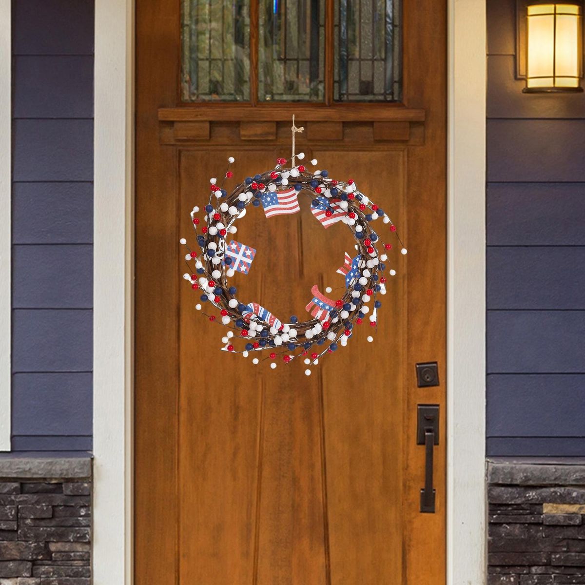 Door Garland American Independence Day Flag Wreath Pendant Blue and Red