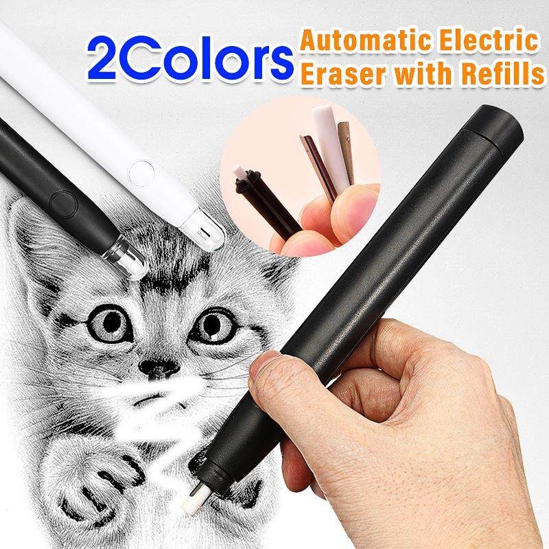 Electric Eraser Kit Automatic School Supplies Drawing Stationery With 20 Refills Black