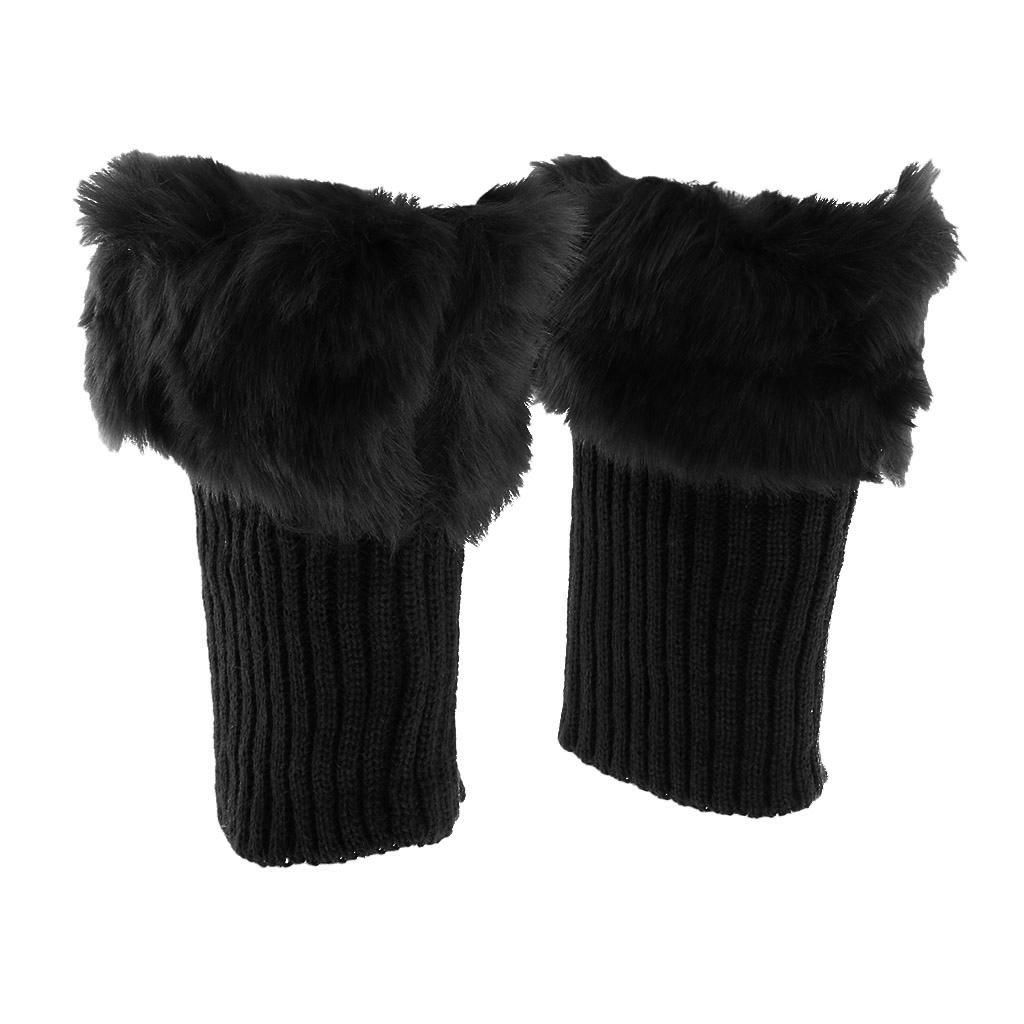 Fluffy Knit Boots Cuff  Trim Toppers Leg Warmer Boot Sock Black