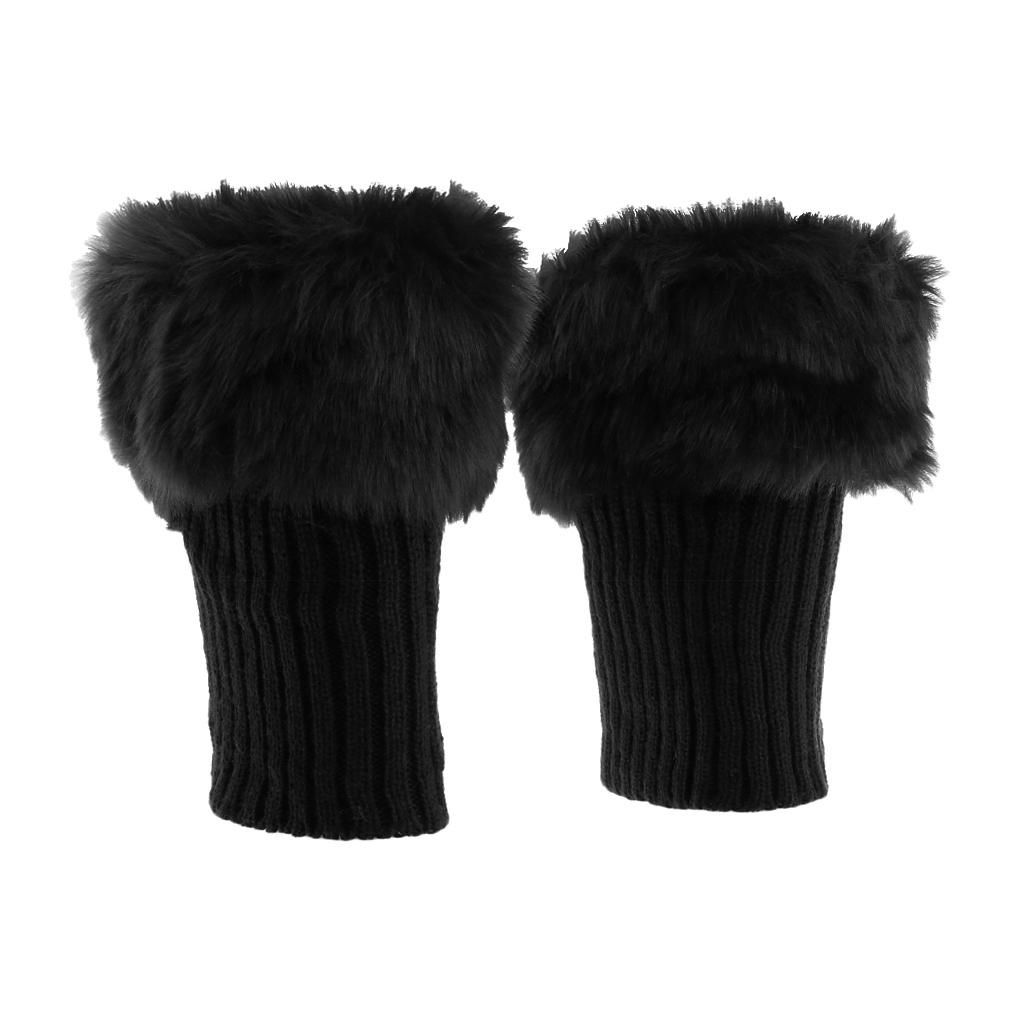 Fluffy Knit Boots Cuff  Trim Toppers Leg Warmer Boot Sock Black