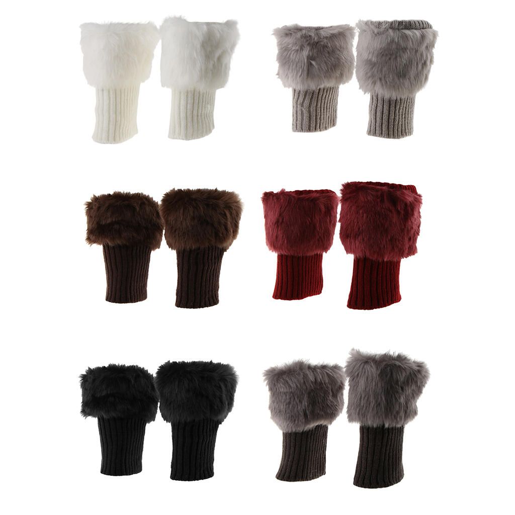 Fluffy Knit Boots Cuff  Trim Toppers Leg Warmer Boot Sock Black