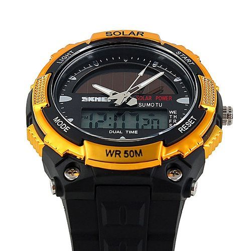Solar Power Watch Men Sports Watches 2 Time Zone Digital Quartz