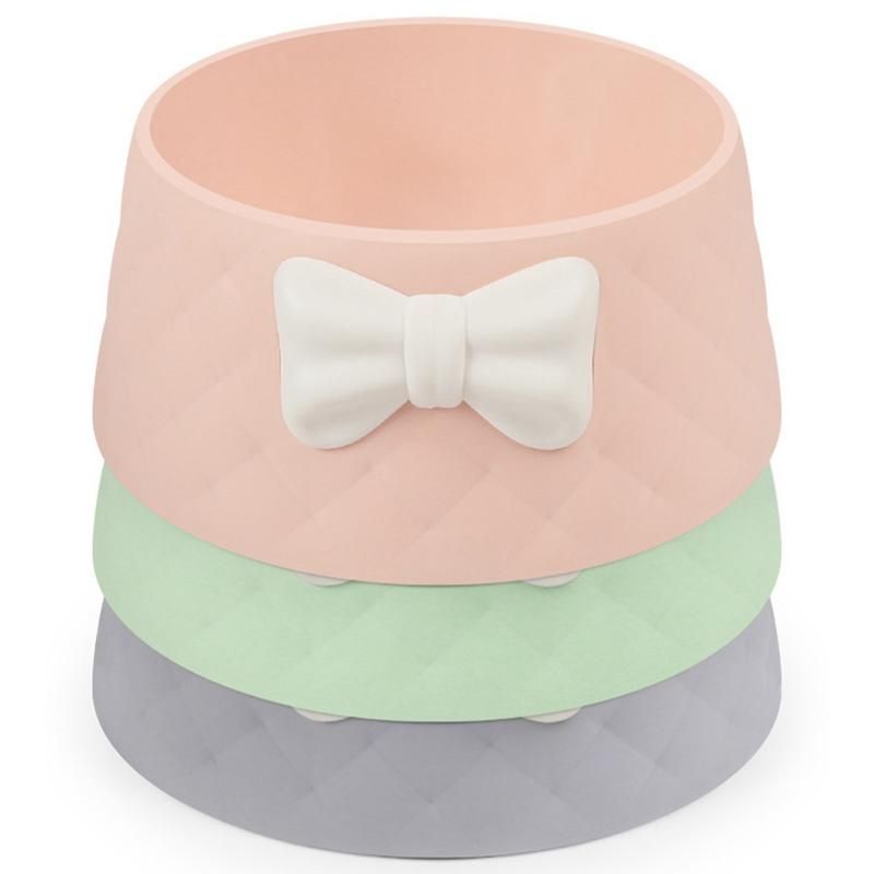 Pink Pet Dog Feeding Food Bowls Shock-Proof Bowknot Decor