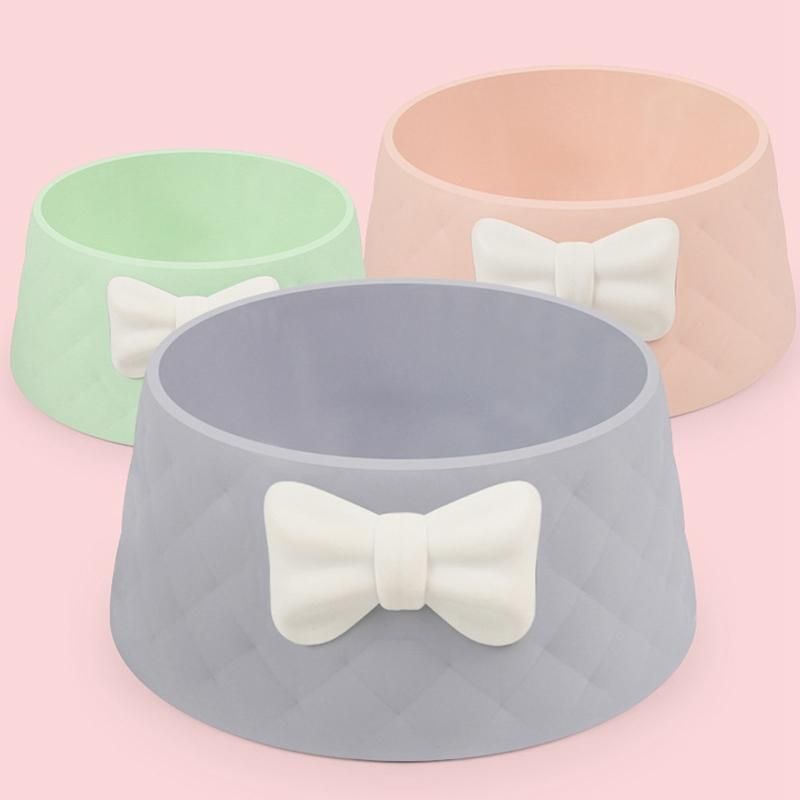 Pink Pet Dog Feeding Food Bowls Shock-Proof Bowknot Decor