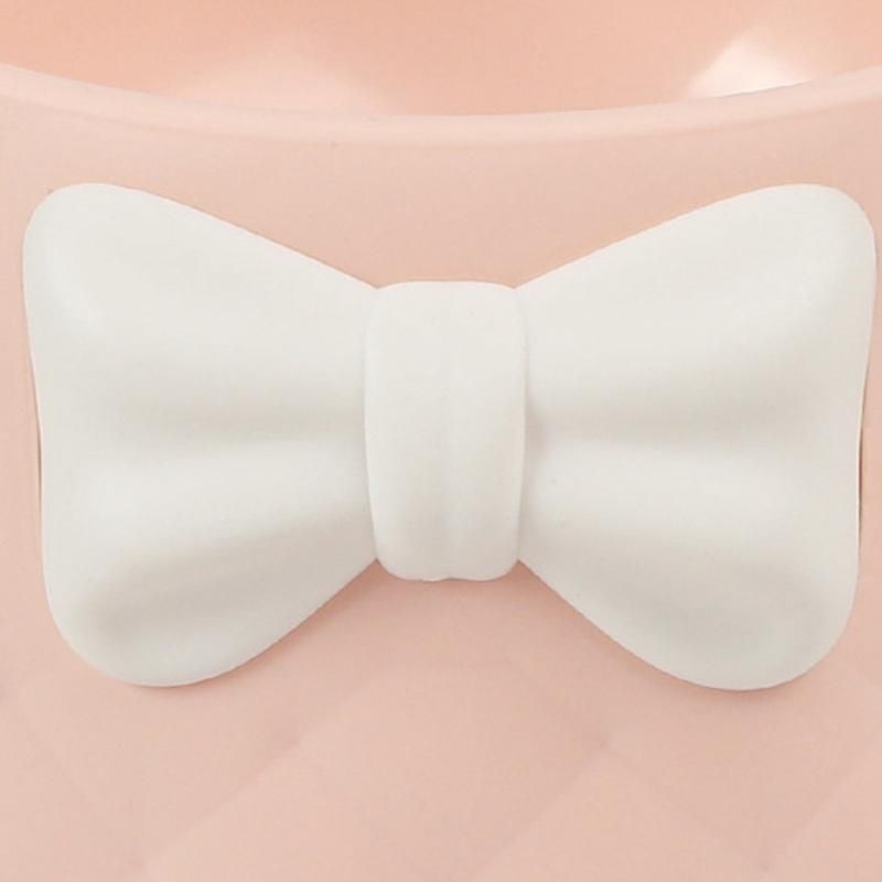 Pink Pet Dog Feeding Food Bowls Shock-Proof Bowknot Decor