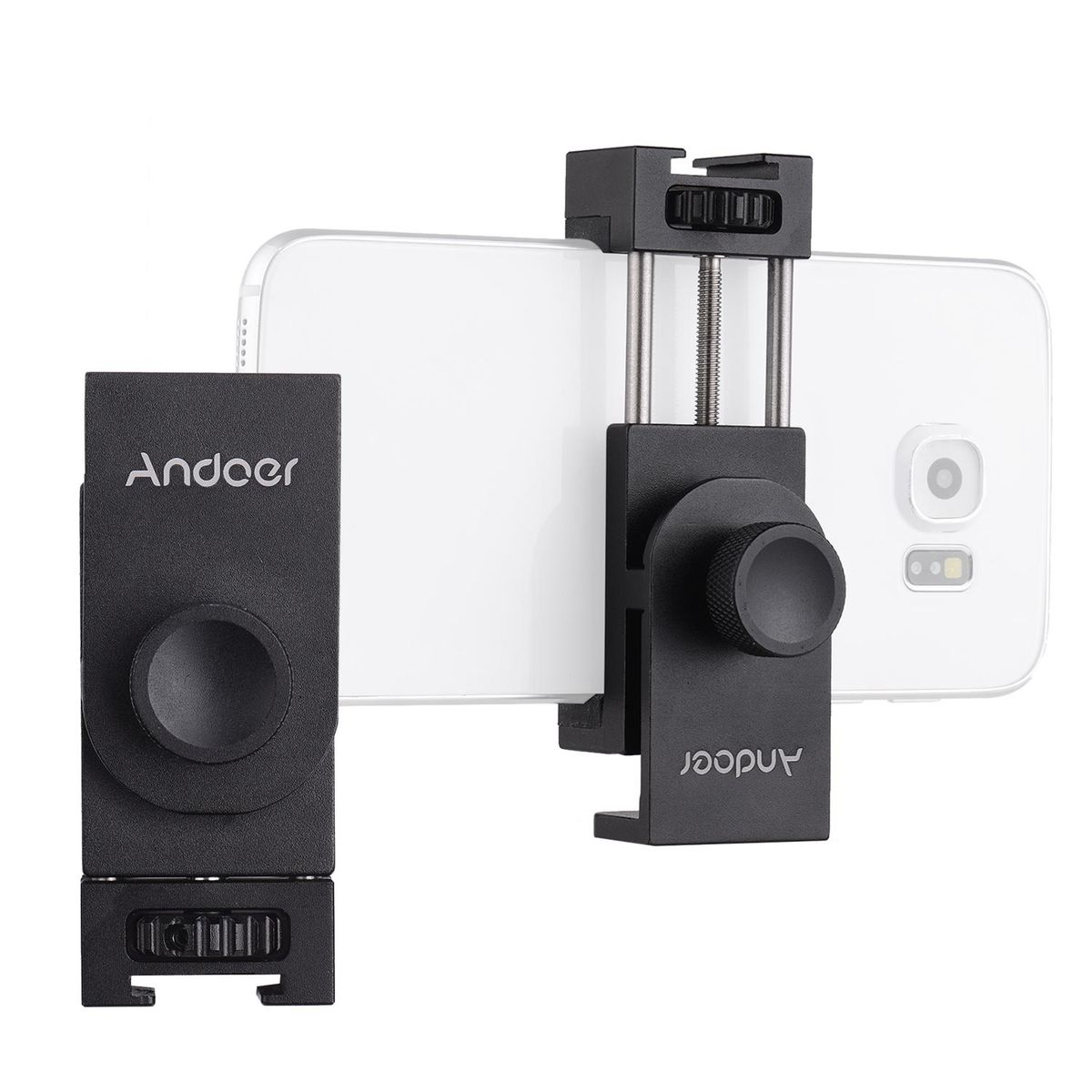Andoer All Metal Phone Holder Tripod Mount Adapter with Cold Shoe Mounting Microphone LED Video Light Support Vertical and Horizontal Modes