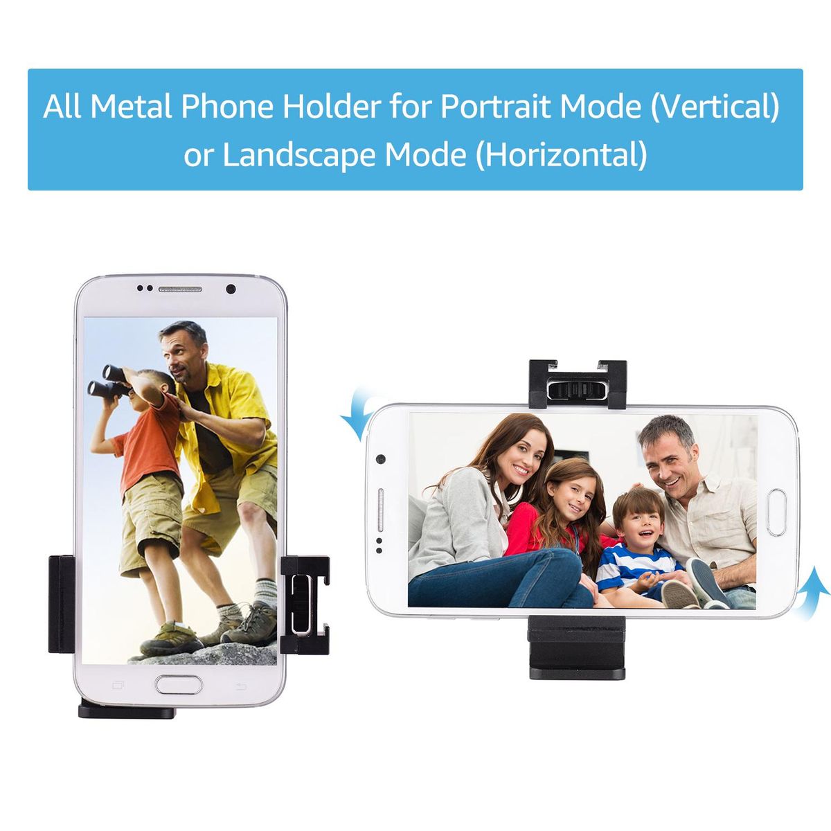Andoer All Metal Phone Holder Tripod Mount Adapter with Cold Shoe Mounting Microphone LED Video Light Support Vertical and Horizontal Modes