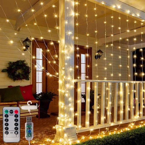 Curtain Lights 9.8X9.8Ft 300 LED USB-Powered Fairy Lights