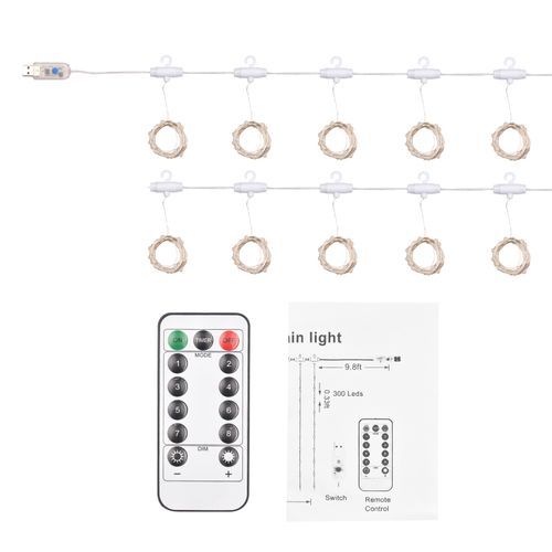Curtain Lights 9.8X9.8Ft 300 LED USB-Powered Fairy Lights