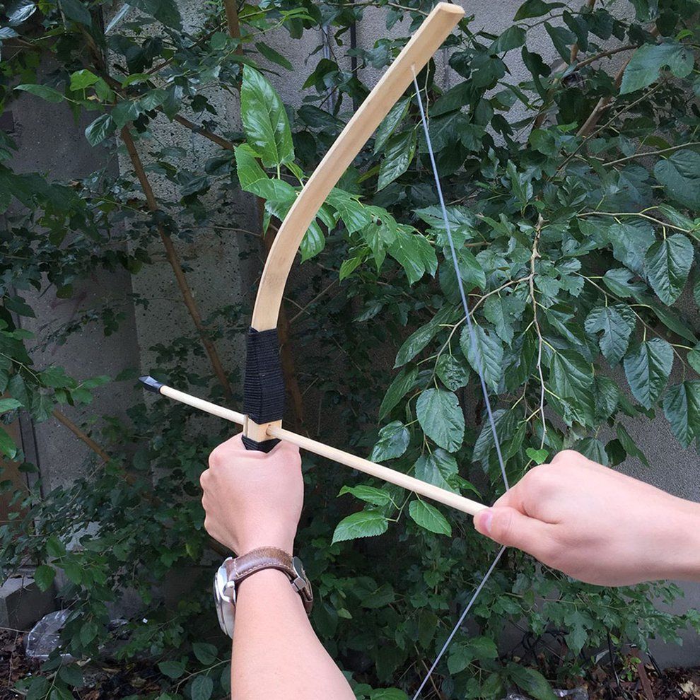 Hildren Kid Ar Hery Role Play 60 M Arrows Quiver Wooden Safe Bow Set-wood Color
