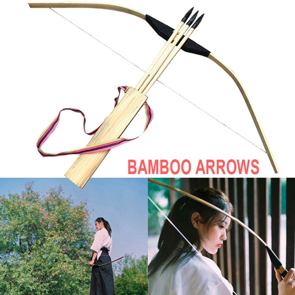 Hildren Kid Ar Hery Role Play 60 M Arrows Quiver Wooden Safe Bow Set-wood Color