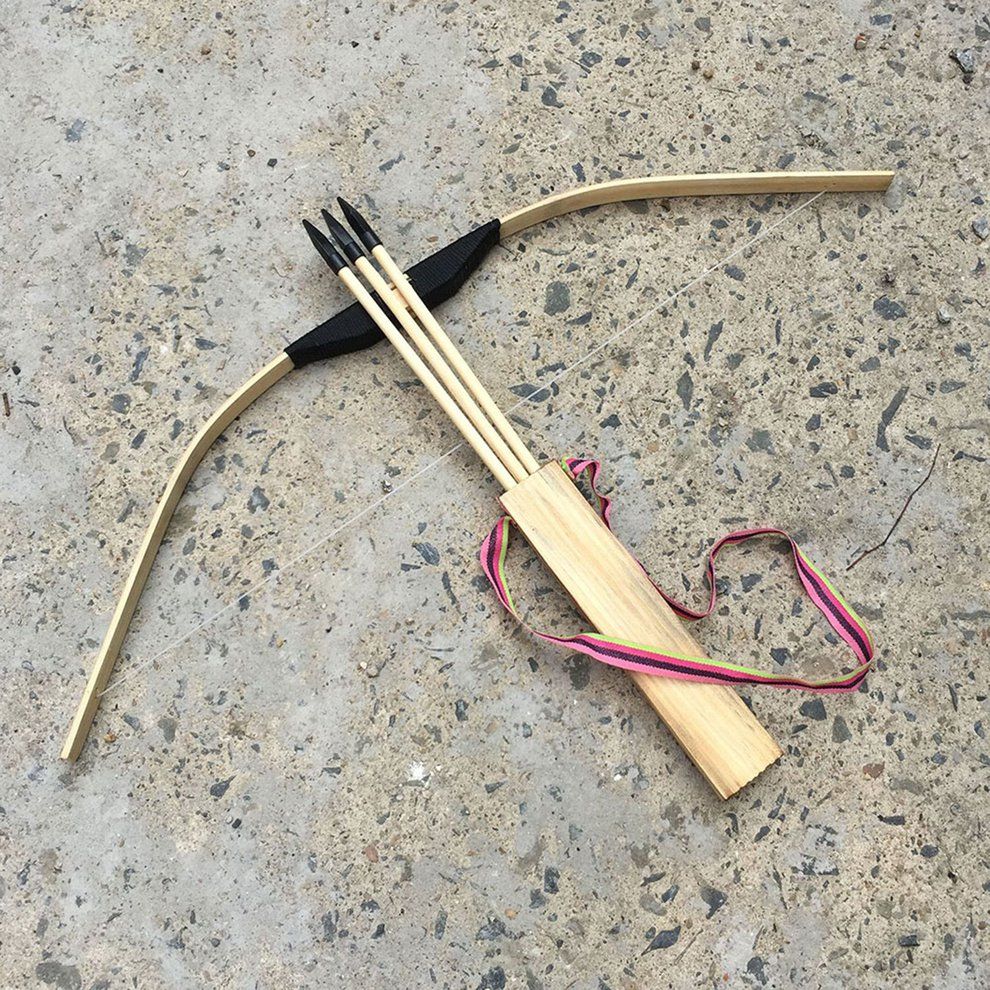Hildren Kid Ar Hery Role Play 60 M Arrows Quiver Wooden Safe Bow Set-wood Color