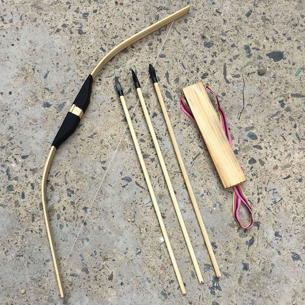 Hildren Kid Ar Hery Role Play 60 M Arrows Quiver Wooden Safe Bow Set-wood Color