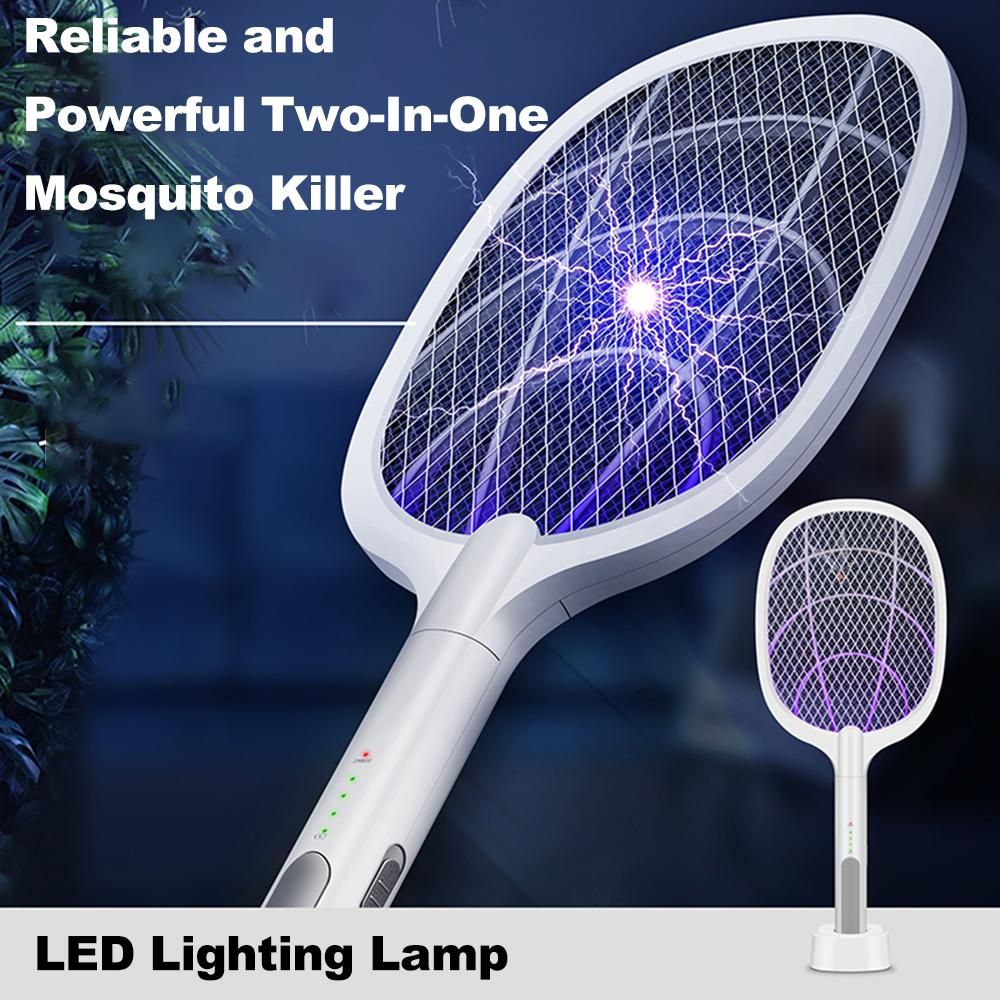Electric Bug Zapper Racket, Mosquito Killer, Fruit Fly Swatter Zap, Two-In-One USB Rechargeable Electronic Swatter Pest Control, LED Lighting Lamp, 3 Layer Safety Mesh Safe to Touch