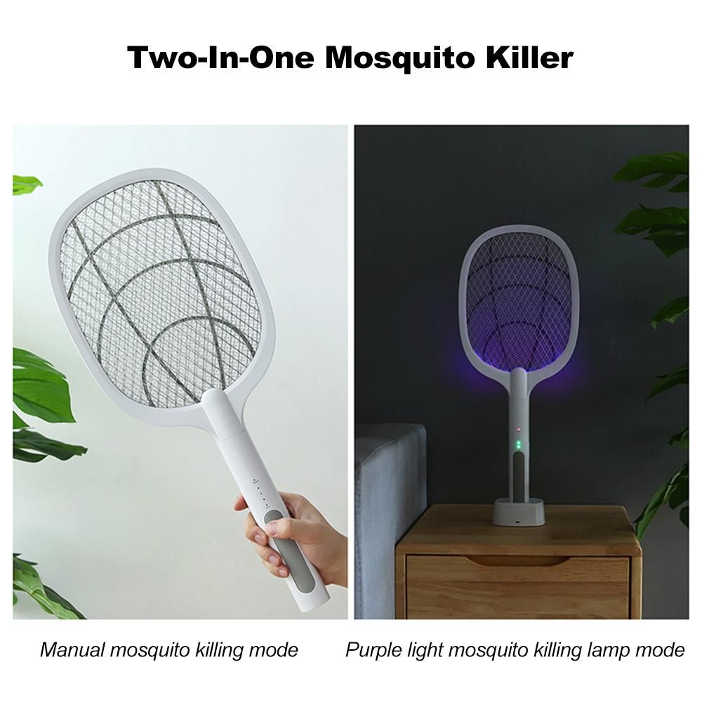 Electric Bug Zapper Racket, Mosquito Killer, Fruit Fly Swatter Zap, Two-In-One USB Rechargeable Electronic Swatter Pest Control, LED Lighting Lamp, 3 Layer Safety Mesh Safe to Touch