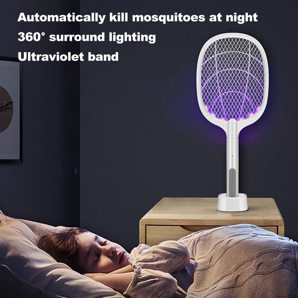 Electric Bug Zapper Racket, Mosquito Killer, Fruit Fly Swatter Zap, Two-In-One USB Rechargeable Electronic Swatter Pest Control, LED Lighting Lamp, 3 Layer Safety Mesh Safe to Touch