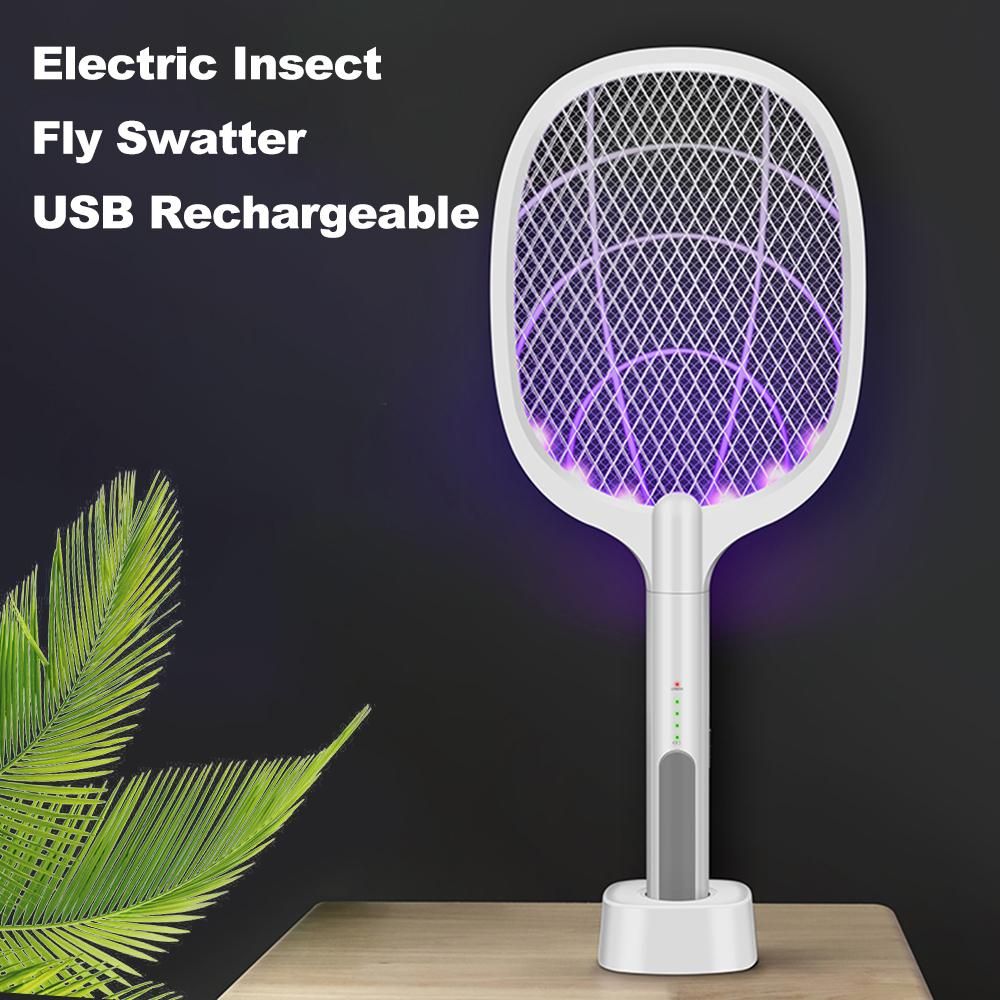 Electric Bug Zapper Racket, Mosquito Killer, Fruit Fly Swatter Zap, Two-In-One USB Rechargeable Electronic Swatter Pest Control, LED Lighting Lamp, 3 Layer Safety Mesh Safe to Touch