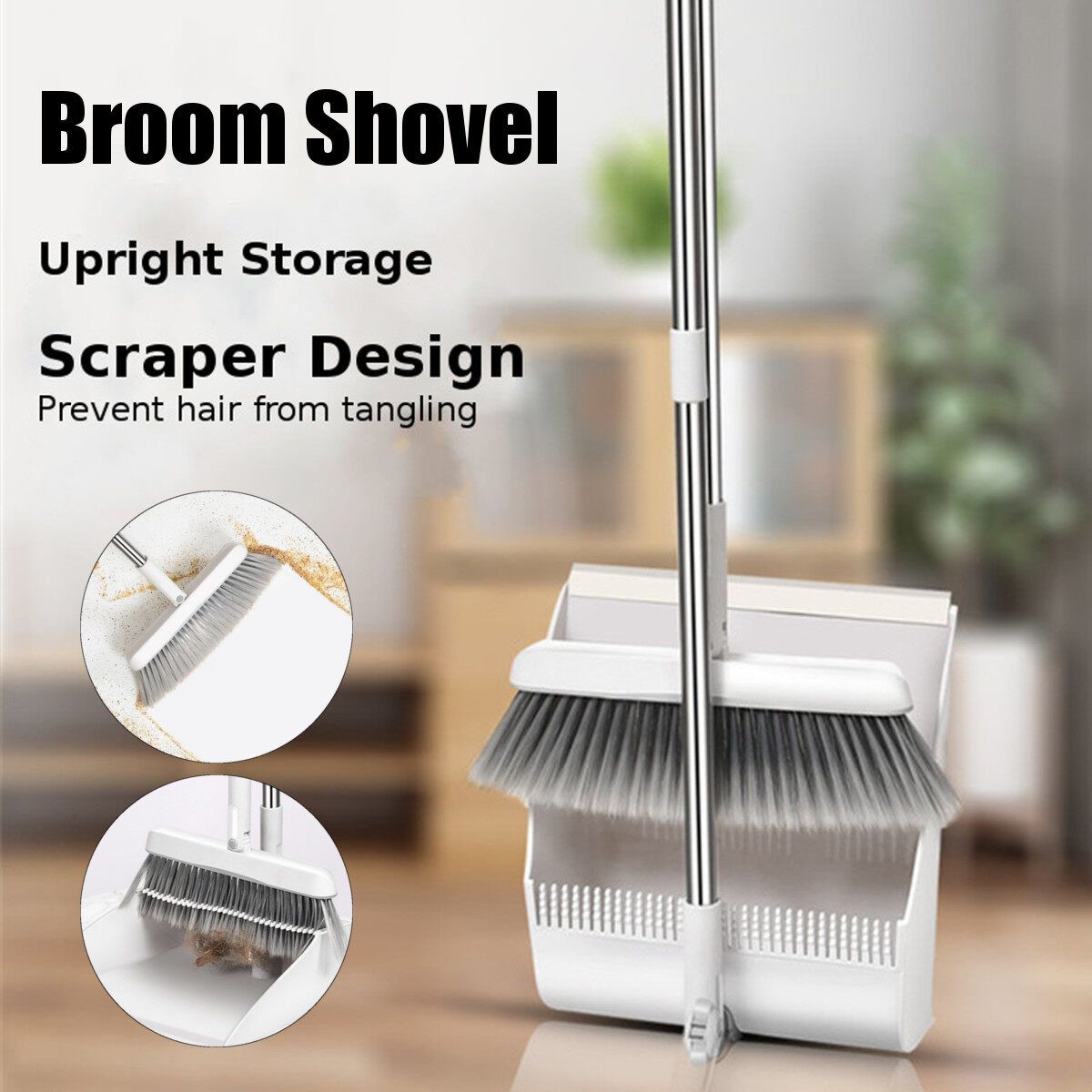 Standing Folding Magic Broom Set Windproof Rotating Shovel Cleaning Brush Home Office White