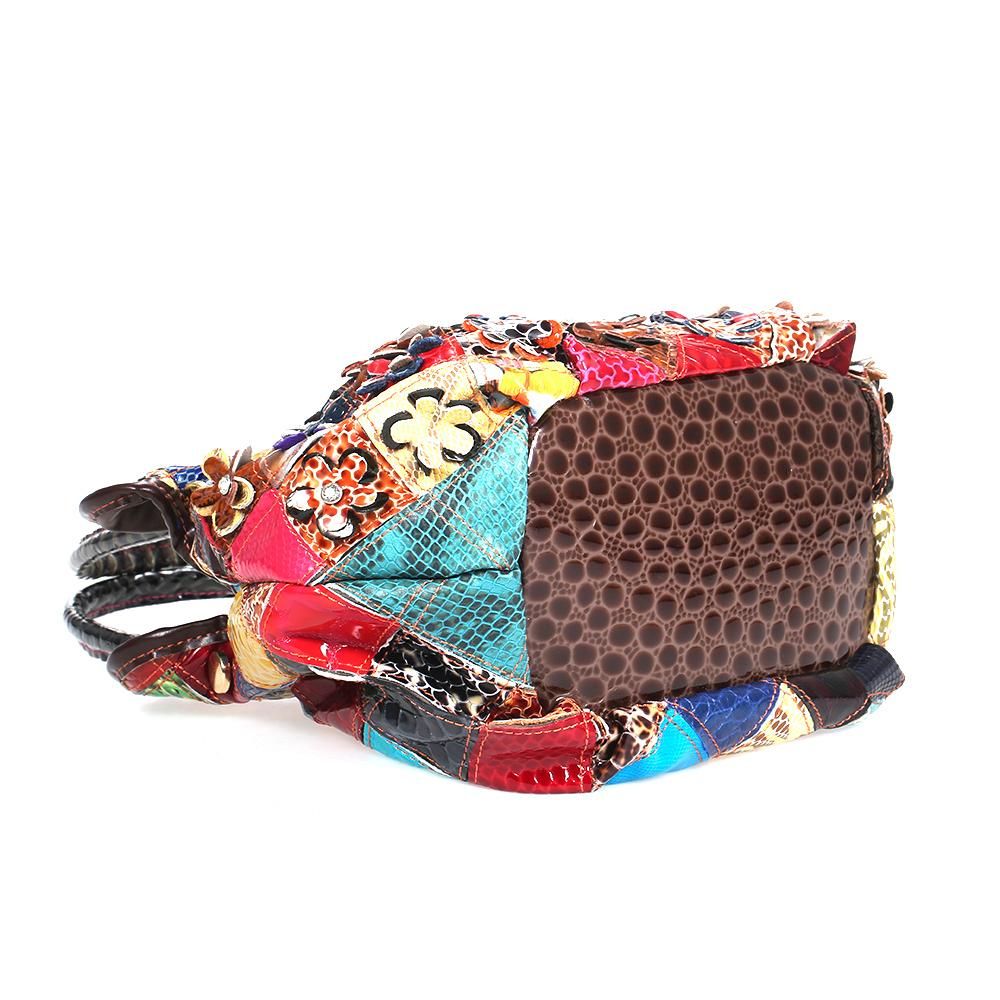 Snake Plaid Flower Stitching Contrast Color Handbag Fashion Handbag Colorful Stitching Shoulder Diagonal Woman Bag