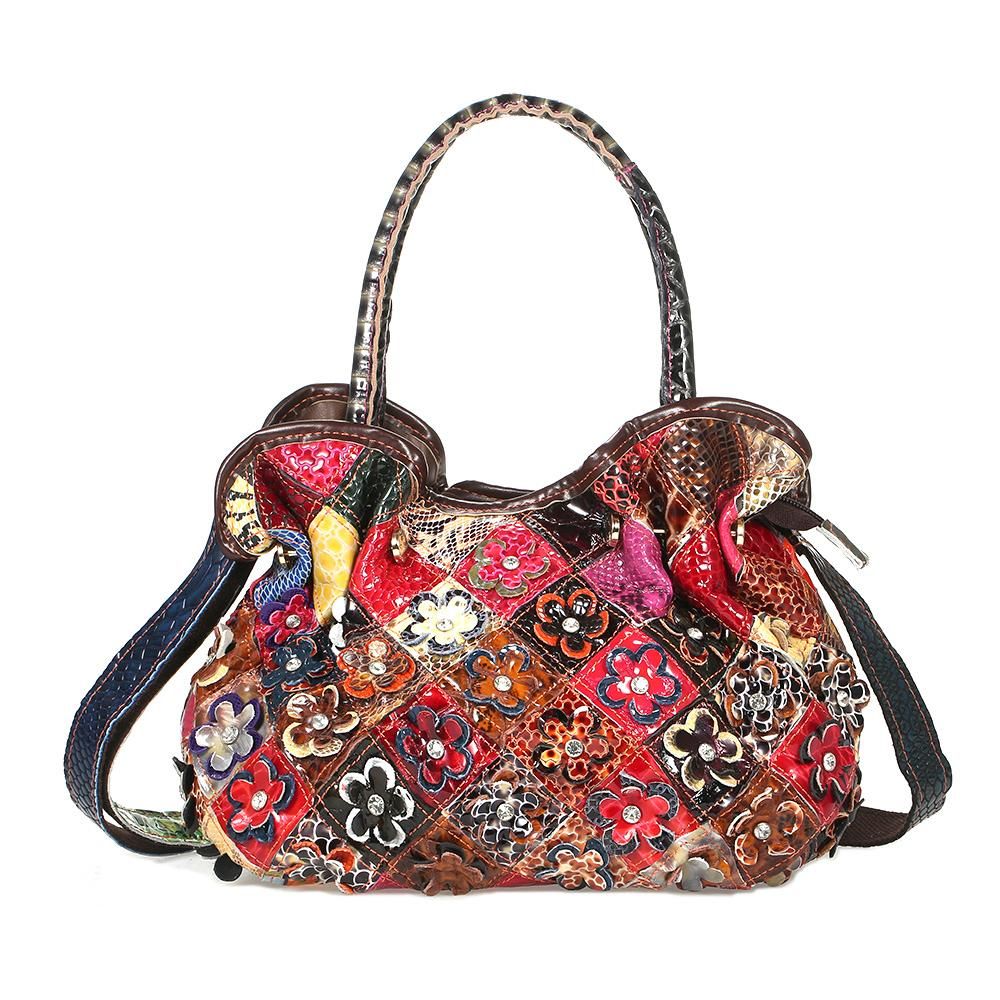 Snake Plaid Flower Stitching Contrast Color Handbag Fashion Handbag Colorful Stitching Shoulder Diagonal Woman Bag