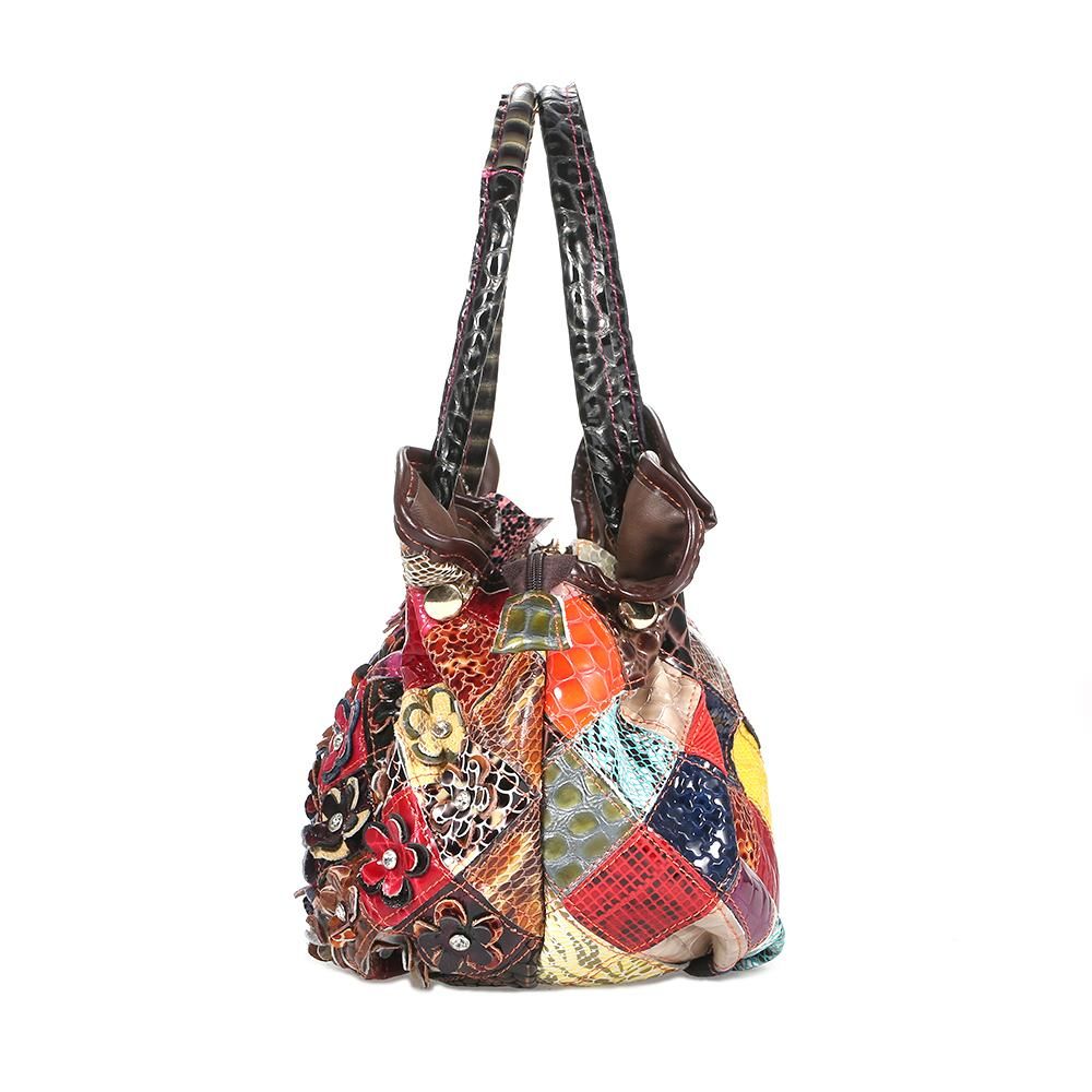 Snake Plaid Flower Stitching Contrast Color Handbag Fashion Handbag Colorful Stitching Shoulder Diagonal Woman Bag