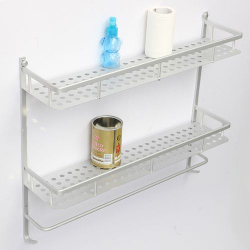 50cm Double Layer Alumimum Towel Bar Rack Holder Hanger Bathroom Storage Shelf Wall Mounted