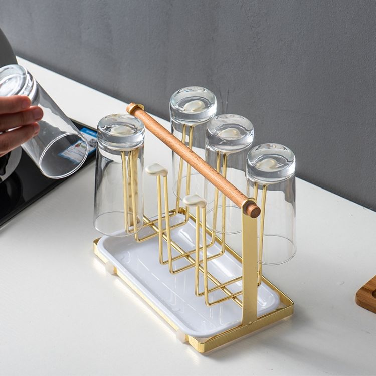 Kitchen Shelf Metal Cup Holder With Tray