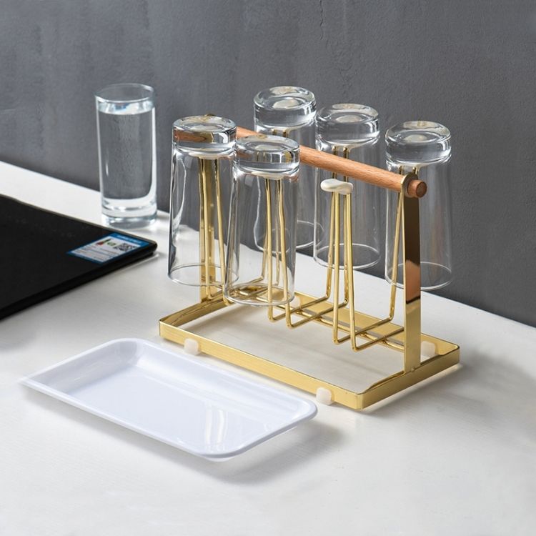 Kitchen Shelf Metal Cup Holder With Tray