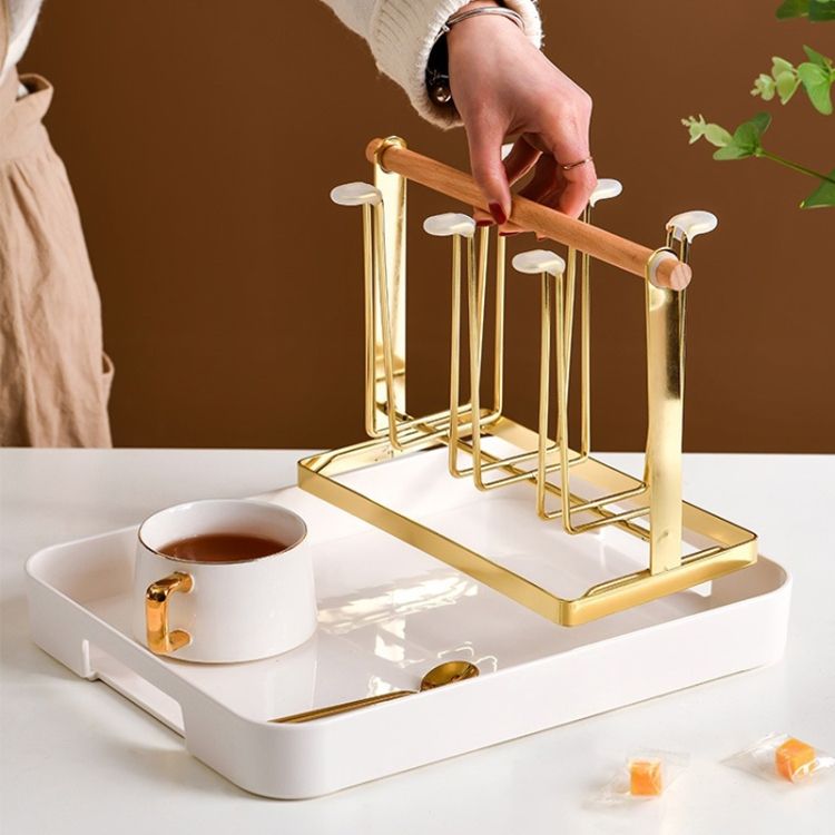Kitchen Shelf Metal Cup Holder With Tray