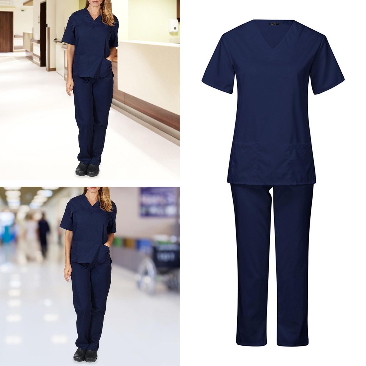 Unisex Nursing Work Scrub V Neck  Care Navy Blue S
