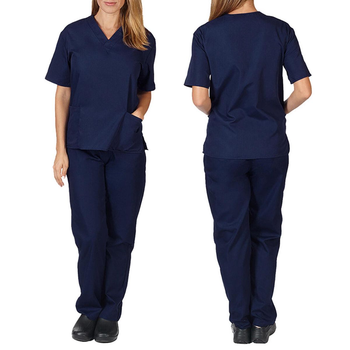Unisex Nursing Work Scrub V Neck  Care Navy Blue S
