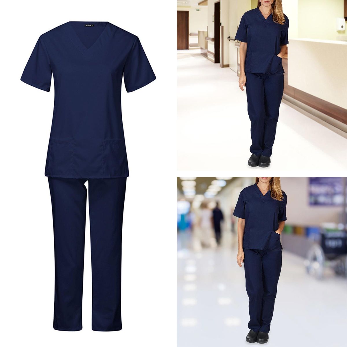 Unisex Nursing Work Scrub V Neck  Care Navy Blue S