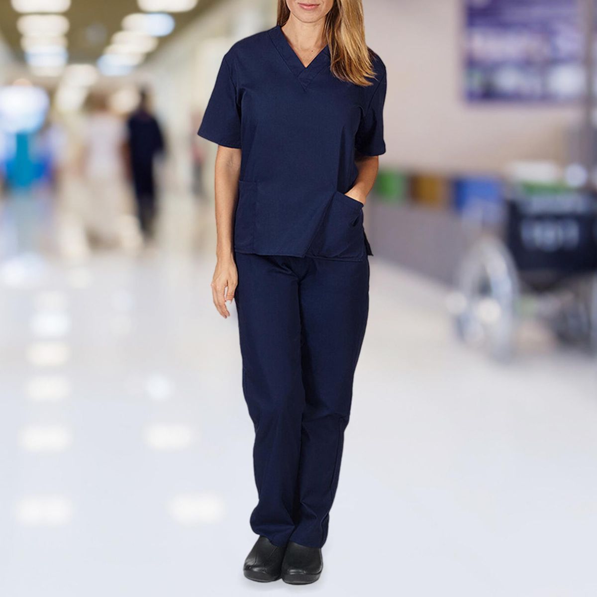 Unisex Nursing Work Scrub V Neck  Care Navy Blue S