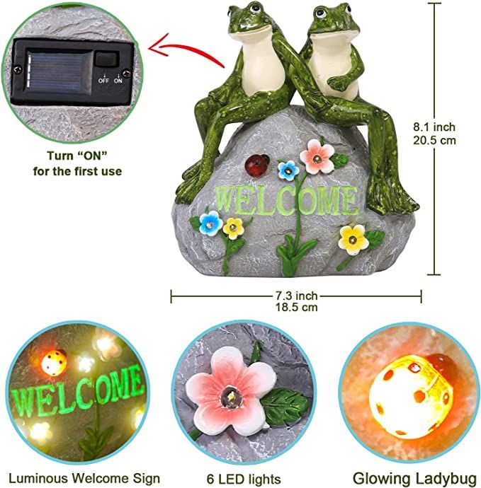 Solar Couple Frog Statue Outdoor Figurine Lights