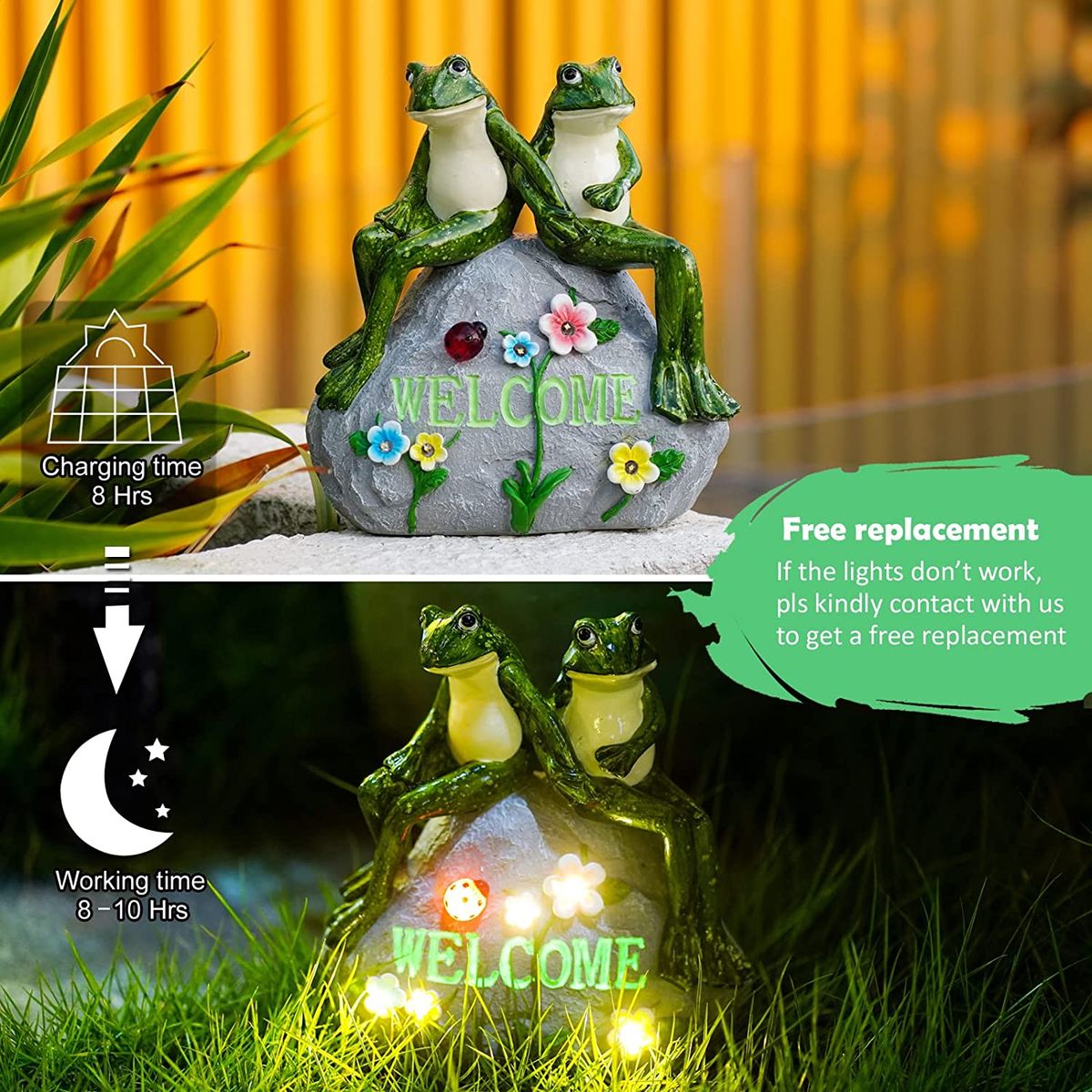 Solar Couple Frog Statue Outdoor Figurine Lights