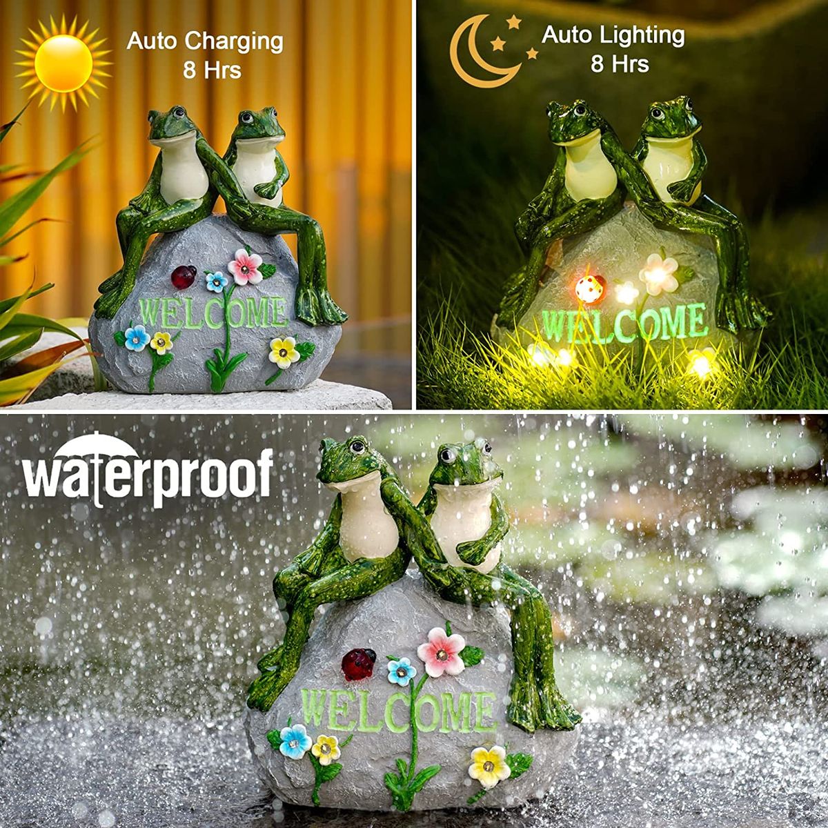 Solar Couple Frog Statue Outdoor Figurine Lights