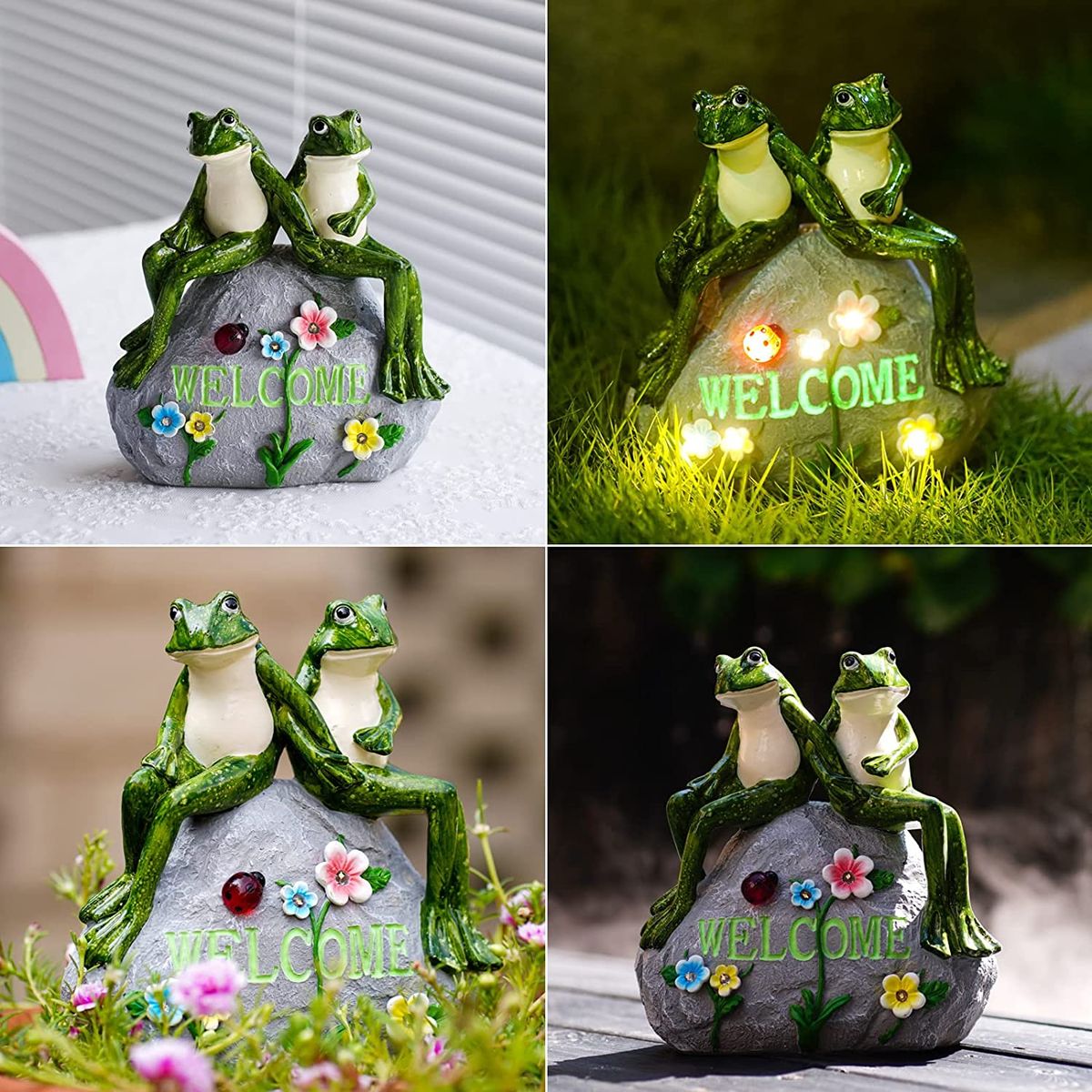 Solar Couple Frog Statue Outdoor Figurine Lights