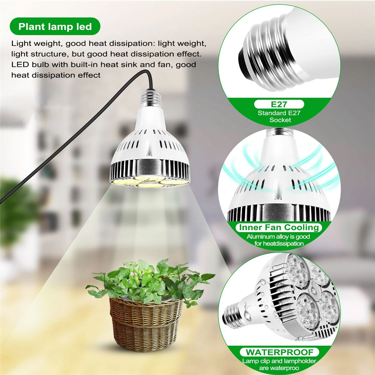E27 Plant Lamp Light  35W LED Plant Grow Light Full Spectrum Warm White Light for Indoor Garden Greenhouse